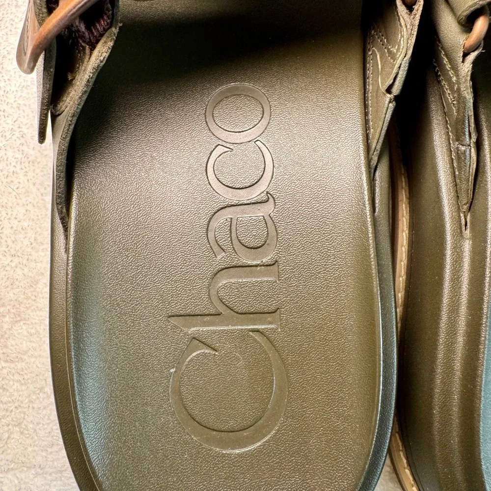 Chaco Womens Townes Slide Leather Sandals Olive Green Size 9 Buckle Chunky